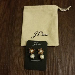 J Crew Gold-plated Brass With Freshwater Pearl & CZ Crystal Stone Drop Earrings 